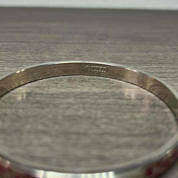 Coach Silver C and Magenta Enamel Bangle Bracelet with Rhinestones - Picture 2 of 5